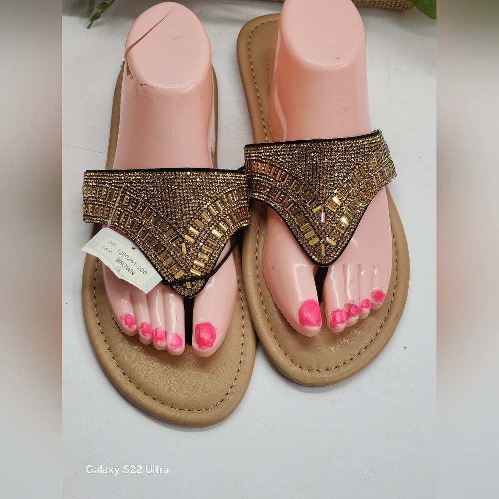 Muk Luks Gold Beaded Sandals